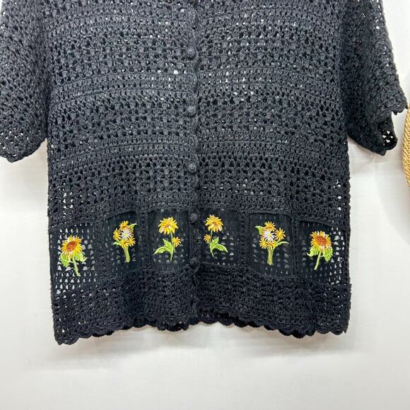Vintage Y2K 2000s 90s Teddi Crochet Knit Short Sleeve Cardigan Sweater Tee 6 - Picture 5 of 7